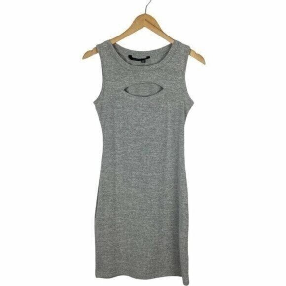 Seven Sisters Grey Stretch Knit Sleeveless Bodycon Mini Dress Chest Cut Out US S - Picture 1 of 6